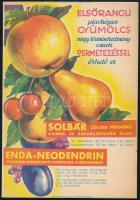 cca 1935-1940 Solbár, Enda-Neodendrin és egyéb permetezőszereket reklámozó, színes prospektus, Bp., Pless Gyula Közlekedési-ny., 2 sztl. lev.