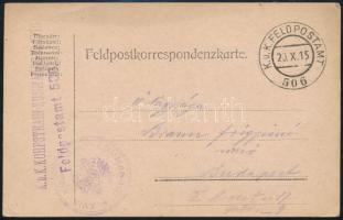 1915 Tábori posta levelezőlap "K.u.K. KORPSTRAIN KOMMANDO" + "FP 506"