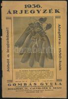 1936 Gombás Gyula magtermelő-magkereskedése (Bp., IX., Kálvin tér 9., a református templom mellett) képes árjegyzék, tűzött papírkötés, sérülésekkel, 40 p.