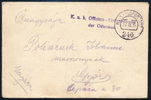 1918 Tábori posta levél "K.u.k. Offiziers-Uniform..." + "FP 240"