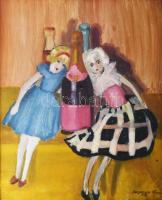 Holczmann Vilmos jelzéssel: Csendélet babákkal, 1928. Olaj, karton. Proveniencia: Saphier-gyűjtemény. Dekoratív, sérült fakeretben. 59,5x49,5 cm