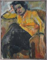 Jelzés nélkül, XX. sz. első fele: Fotelben ülő nő. Olaj, vászon. Proveniencia: Saphier-gyűjtemény. Sérült. Fakeretben. 73x57 cm