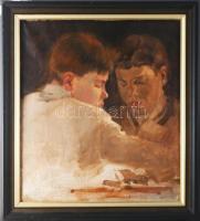 Jelzés nélkül, XX. sz. eleje: Fiúk. Olaj, vászon. Proveniencia: Saphier-gyűjtemény. Dublírozott, restaurált. Fakeretben. 49,5x43,5 cm