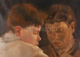 Jelzés nélkül, XX. sz. eleje: Fiúk. Olaj, vászon. Proveniencia: Saphier-gyűjtemény. Dublírozott, res...