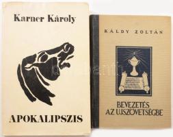 Karner Károly: Apokalipszis. Fordítás és magyarázat. Bécs, 1974., Szerzői. Emigráns kiadás. Kiadói papírkötés, kissé szakadt borítékkal. + Káldy Zoltán: Bevezetés az újszövetségbe. Bp., 1957, Evangélikus Egyetemes Sajtóosztály. Kiadói félvászon-kötés.