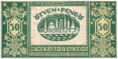 1945. Mohács 50P "Mohács Megyei Város pénztári utalvány" "E" sorozat "4874&...