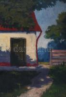 Jelzés nélkül, XX. sz. eleje: Napfényes udvar. Olaj, karton. Hátoldalán Kerpel Izsó aradi kereskedő ...