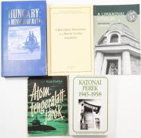 Vegyes katonai könyvtétel, 5 db:  Katonai perek 1945-1958, A limanovai győzelem, Hungary: A Member of NATO, A Honvédelmi Minisztérium és a Honvéd Vezérkar integrációja, Kiss Csaba: Atom tengeralattjárók. Kiadói papírkötésekben, változó állapotban, közte kopott, az egyik gerince javított.