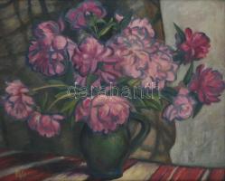 Váli (Weiss) Zoltán (1910-1994): Pünkösdirózsák. Olaj, vászon. Jelzett. Proveniencia: Saphier-gyűjtemény. Dekoratív, sérült fakeretben. 40x50 cm