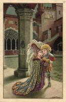 Italian art postcard, baroque child couple,  Majestic C.C.M. 2496. s: A. Bertiglia, Olasz művészlap, barokk gyerek pár, Majestic C.C.M. 2496. s: A. Bertiglia