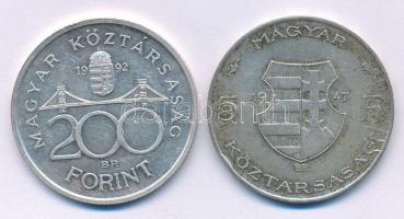 1947. 5Ft Ag "Kossuth" + 1992. 200Ft Ag "MNB" T:VF,AU patina Adamo F8.1, F13