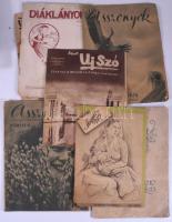 cca 1910-1950 Vegyes folyóirat tétel: Élet, Képes Új Szó, Diáklányok, Magyar Nő, Asszonyok, összesen 7 db, változó állapotban, sérülésekkel