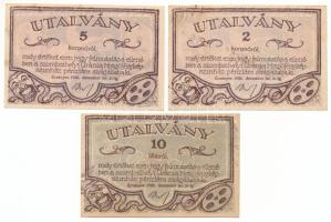 1920. Szombathely "Uránia Mozgófényképszínház" 10f + 2K + 5K utalvány T:XF-VF mind hajtatlan, foltos, kettőn kézírás Adamo SZO-7.1, SZO-7.5, SZO-7.6