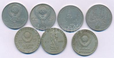 Szovjetunió 1965-1988. 1R Cu-Ni 7xklf forgalmi emlékérme, benne: "Nagy Honvédő Háború", "Októberi forradalom", "Vlagyimir Lenin", "Olimpia - Kreml (hibás óra változat, 4 helyett 6! (IV helyett VI))" + "Olimpia - Moszkvai Egyetem", "Puskin", "Gorkij" T:AU-VF patina Soviet Union 1965-1988. 1 Rouble 7xdiff circulating commemorative coin lot, including: "Great Patriotic War", "October Revolution", "Vladimir Lenin", "Olympics - Kreml (clock error variant, 6 instead of 4 (VI instead of IV))", "Olympics - Moscow University", "Pushkin", "Gorky" C:AU-VF patina