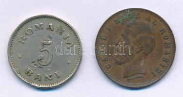 Románia 1900. 2b bronz "I. Károly" + 5b Cu-Ni "I. Károly" T:VF patina, ph.
Roma...
