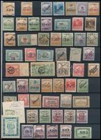 1918-1921 Megszállási és helyi kiadások 75 db bélyeg, közte eltolódott felülnyomások, lemezhibák, képbe fogazások, Bodor vizsgálójellel (53.150)
