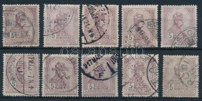 1913 10 db Turul 5K bélyeg álló vízjellel (14.000)