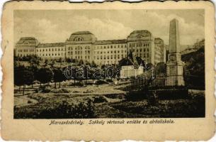 Marosvásárhely, Targu Mures; Székely vértanúk emlékműve és az alreáliskola. Márványi kiadása / Székely martyrs' monument, K.u.K. military school (r)