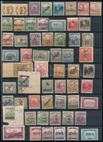 1918-1921 Megszállási és helyi kiadások 75 db bélyeg, közte eltolódott felülnyomások, lemezhibák, képbe fogazások, Bodor vizsgálójellel (53.600)