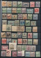 1918-1921 Megszállási és helyi kiadások 76 db bélyeg, közte eltolódott felülnyomások, lemezhibák, képbe fogazások, Bodor vizsgálójellel (62.950)