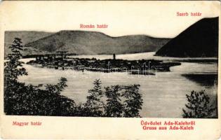 Ada Kaleh, Török sziget Orsova alatt. Magyar határ, Román határ, Szerb határ / Turkish island. Hungarian, Romanian and Serbian borders (EK)
