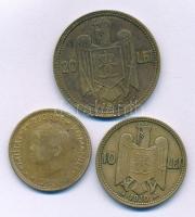 Románia 1930. 5L Ni-sárgaréz "I. Mihály" Heaton + 10L Ni-sárgaréz "II. Károly" Párizs + 20L Ni-sárgaréz "II. Károly" Párizs T:XF,VF patina Románia 1930. 5 Lei Ni-brass "Mihai I" Heaton + 10 Lei Ni-brass "Carol II" Paris + 20 Lei Ni-brass "Carol II" Paris C:XF,VF patina