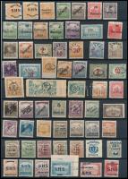 1918-1921 Megszállási és helyi kiadások 78 db bélyeg, közte eltolódott felülnyomások, lemezhibák, képbe fogazások, Bodor vizsgálójellel (83.700)