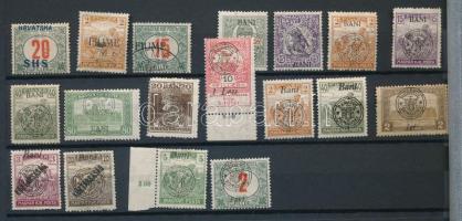 1918-1921 Megszállási és helyi kiadások 78 db bélyeg, közte eltolódott felülnyomások, lemezhibák, ké...