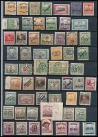 1918-1921 Megszállási és helyi kiadások 77 db bélyeg, közte eltolódott felülnyomások, lemezhibák, képbe fogazások, Bodor vizsgálójellel (59.750)