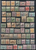 1918-1921 Megszállási és helyi kiadások 76 db bélyeg, közte eltolódott felülnyomások, lemezhibák, képbe fogazások, Bodor vizsgálójellel (63.450)