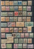 1918-1921 Megszállási és helyi kiadások 77 db bélyeg, közte eltolódott felülnyomások, lemezhibák, képbe fogazások, Bodor vizsgálójellel (60.030)