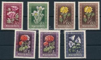 1950 Virág (I.) I. kiadású sor + 1-1 db 60 f és 1 Ft névértékű másodpéldányos bélyeg, közte kisebb és jelentősebb színelcsúszásokkal