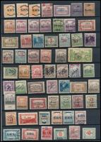 1918-1921 Megszállási és helyi kiadások 78 db bélyeg, közte eltolódott felülnyomások, lemezhibák, képbe fogazások, Bodor vizsgálójellel (60.980)