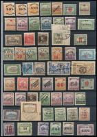 1918-1921 Megszállási és helyi kiadások 75 db bélyeg, közte eltolódott felülnyomások, lemezhibák, képbe fogazások, Bodor vizsgálójellel (64.460)