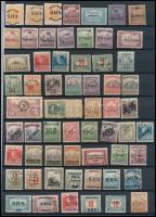 1918-1921 Megszállási és helyi kiadások 73 db bélyeg, közte eltolódott felülnyomások, lemezhibák, képbe fogazások, Bodor vizsgálójellel (58.780)