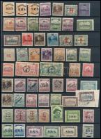 1918-1921 Megszállási és helyi kiadások 75 db bélyeg, közte eltolódott felülnyomások, lemezhibák, képbe fogazások, Bodor vizsgálójellel (48.200)