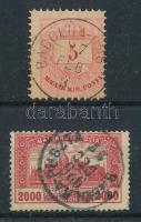 1881-1924 Színesszámú 5kr bélyeg tűfogazással + Parlament 2000K bélyeg, mindkettő "BÁBOLNA-PUSZTA" bélyegzéssel