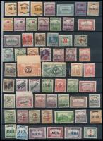1918-1921 Megszállási és helyi kiadások 75 db bélyeg, közte eltolódott felülnyomások, lemezhibák, képbe fogazások, Bodor vizsgálójellel (48.230)