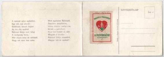 1938 Felvidéki riadó! Rákóczi Ferenc induló kottával. 2-részes irredenta kihajtható képeslap. Magyar...