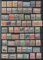 1918-1921 Megszállási és helyi kiadások 74 db bélyeg, közte eltolódott felülnyomások, lemezhibák, képbe fogazások, Bodor vizsgálójellel (64.730)