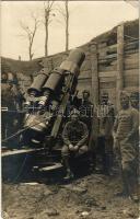 Osztrák-magyar katonák mozsárágyúval / WWI K.u.K. military, soldiers with mortar, cannon. Dr. Réti amateur felvétele, R. Gatter kiadása (Zimony, Zemun) photo (EK)