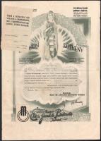 1943 Magyar Élet- és Járadék-Biztosító Intézet biztosítási kötvénye, díszes fejléccel, rajta Hungária nőalak nemzeti kiscímeres és kardos alakjával, hajtott, 1 sztl. lev. + 1916-1929 Békésmegyei Takarékpénztári Egyesület Betéti Könyvecskéje, bejegyzésekkel.