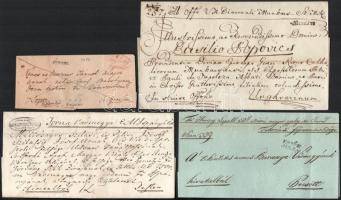 1835-1840 4 db bélyeg előtti levél "v.MUNKÁTS", "METZENSEIFEN", "Presburg Franco", "ESZÉK"