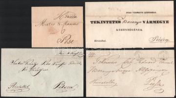 1840-1841 4 db bélyeg előtti levél "MOOR", "ARAD", "MOHÁCS", "RAAB"