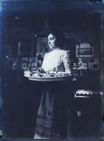 5 db üvegnegatív vegyes felvételekkel (közte Veres Pálné szobra, életképek, stb.), 12x9 cm