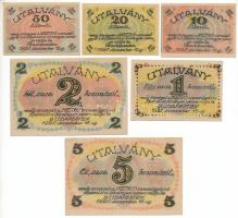 1920-1922. Budapest 10f + 20f + 50f + 1K + 2K + 5K utalvány "Metro Vízmérőgyár Rt." T:UNC-AU Adamo BUC-175.1-6