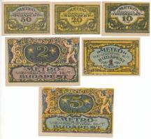 1920-1922. Budapest 10f + 20f + 50f + 1K + 2K + 5K utalvány "Metro Vízmérőgyár Rt." T:UNC-...