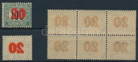 1915 Kisegítő portó, felülnyomás az 1903-as 100f portóbélyegen: 1 db bélyeg + 1 db bélyeg a felülnyomás gépszínátnyomatával (saroktörés) + hatostömb szám- és csillag vízjellel