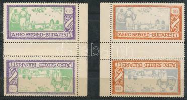 1925 Aero Szeged 1000K és 2000K félhivatalos ívszéli repülőbélyegek tete-beche párokban
