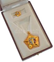 1984. "Április Negyedike Érdemrend" aranyozott, zománcozott bronz kitüntetés miniatűrrel, mellszalag és szalagsáv nélkül, eredeti, ragadós dísztokban T:AU Hungary 1984. "Order of Merit of April Fourth" with miniature, without ribbon and miniature ribbon, in original worn case C:AU NMK 720